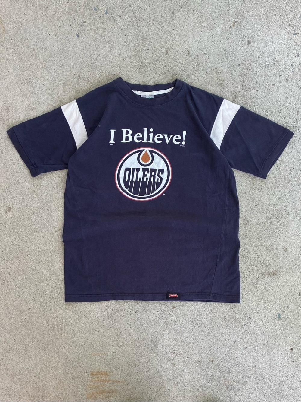 Vintage 90s Edmonton Oilers Striped NHL Hockey Tee Shirt